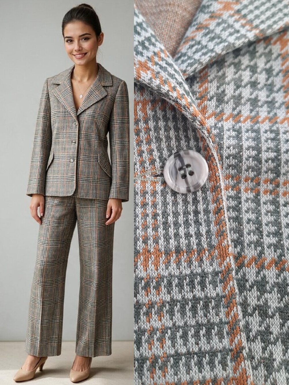 Vtg 70s plaid knit pantsuit - Devon brand